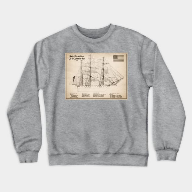 USS Constitution frigate blueprint plan - SD Crewneck Sweatshirt by SPJE Illustration Photography